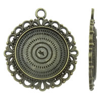 Tibetan Style Pendant Cabochon Setting, Flower, antique bronze color plated, nickel, lead & cadmium free, 30x34x2.50mm, Hole:Approx 3mm, Approx 215PCs/KG, Sold By KG