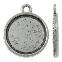 Tibetan Style Pendant Cabochon Setting, Flat Round, antique silver color plated, nickel, lead & cadmium free, 16x19x1.50mm, Hole:Approx 2mm, Approx 1000PCs/KG, Sold By KG
