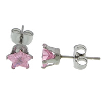 Stainless Steel Stud Earrings 316L Stainless Steel Star with cubic zirconia original color 6mm Sold By Lot