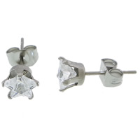 Stainless Steel Stud Earrings, 316L Stainless Steel, Star, with cubic zirconia, original color, 6mm, 100Pairs/Lot, Sold By Lot