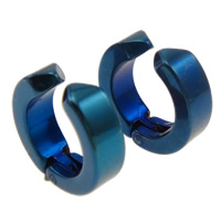 Huggie Anneau d'oreille, acier inoxydable 316L, Placage coloré, bleu, 4x2mm, 6.5mm, 16pairescouple/lot, Vendu par lot