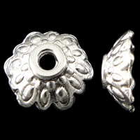 Tibetan Style Bead Cap, Flower, bright silver color plated, nickel, lead & cadmium free, 8.5x3mm, Hole:Approx 1.5mm, Approx 2500PCs/KG, Sold By KG