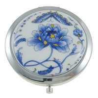 Tibetan Style Cosmetic Mirror, with Porcelain, platinum color plated, decal, nickel, lead & cadmium free, 68mm, 15PCs/Lot, Sold By Lot