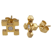Stainless Steel Stud Earrings, gold color plated, with rhinestone, 8x8mm, 30Pairs/Lot, Sold By Lot
