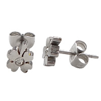 Stainless Steel Stud Earrings Flower with rhinestone original color Sold By Lot