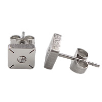 Stainless Steel Stud Earrings Square with rhinestone original color Sold By Lot