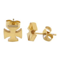 Stainless Steel Stud Earring Cross gold color plated Sold By Lot