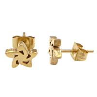 Stainless Steel Stud Earring, Pinwheel, guldfarve belagt, 8x8mm, 30par/Lot, Solgt af Lot