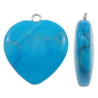 Turquoise Beads, Heart, blue, 21x21x7mm, Hole:Approx 1mm, 20PCs/Lot, Sold By Lot