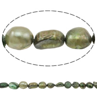 Barok ferskvandskulturperle Beads, Ferskvandsperle, grøn, 9-10mm, Hole:Ca. 0.8-1mm, Solgt Per Ca. 14.5 inch Strand