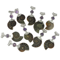 Gemstone Pendants Jewelry, Tibetan Style, with Ammolite Shell & Purple Agate, platinum color plated, hollow, nickel, lead & cadmium free, 29-33x55-64x8-9mm, Hole:Approx 4x5mm, 10PCs/Lot, Sold By Lot