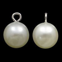 Muovi Pearl Shank Button, kanssa Messinki, Pyöreä, platina väri päällystetty, valkoinen, 11.50mm, 100PC/laukku, Myymät laukku