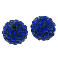 Rhinestone Clay Pave Beads, Round, with rhinestone, blue, 12mm, Hole:Approx 2mm, 50PCs/Bag, Sold By Bag