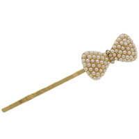 Hair Slide Zinc Alloy with Glass Pearl Bowknot gold color plated with rhinestone nickel lead & cadmium free 5cm Sold By Lot