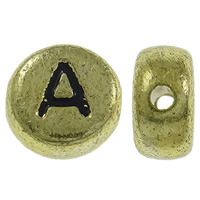 Koraliki akrylowe alfabet, Akryl, Płaskie koło, Platerowane kolorem starego złota, z listu wzór, 7x3.5mm, otwór:około 1mm, około 3600komputery/torba, sprzedane przez torba