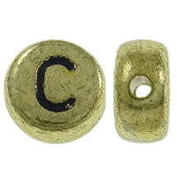 Alphabet Acrylic Beads, Flat Round, antique gold color plated, with letter pattern, 7x3.5mm, Hole:Approx 1mm, Approx 3600PCs/Bag, Sold By Bag