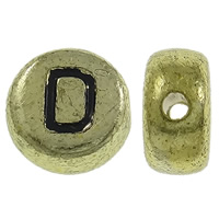 Alfabet Akryl perler, Flad Rund, antik guld farve forgyldt, med bogstavet mønster, 7x3.5mm, Hole:Ca. 1mm, Ca. 3600pc'er/Bag, Solgt af Bag