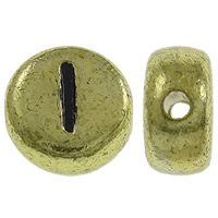 Alphabet Acryl Perlen, flache Runde, antike Goldfarbe plattiert, mit Brief Muster, 7x3.5mm, Bohrung:ca. 1mm, ca. 3600PCs/Tasche, verkauft von Tasche