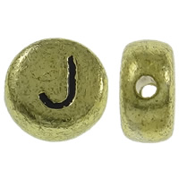 Perles acrylique alphabet, Plat rond, Plaqué de couleur d'or antique, avec le motif de lettre, 7x3.5mm, Trou:Environ 1mm, Environ 3600PC/sac, Vendu par sac
