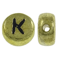 Alfabet Akryl perler, Flad Rund, antik guld farve forgyldt, med bogstavet mønster, 7x3.5mm, Hole:Ca. 1mm, Ca. 3600pc'er/Bag, Solgt af Bag