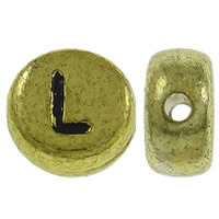 Alphabet Acryl Kralen, Rond plat, antiek goud plated, met brief patroon, 7x3.5mm, Gat:Ca 1mm, Ca 3600pC's/Bag, Verkocht door Bag