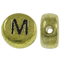 Alphabet Akril gyöngyök, Lapos kerek, antik arany bevonattal, A levél minta, 7x3.5mm, Lyuk:Kb 1mm, Kb 3600PC-k/Bag, Által értékesített Bag