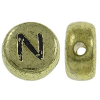 Perline in acrilico ad alfabeto, Cerchio piatto, placcato oro antico, con modello lettera, 7x3.5mm, Foro:Appross. 1mm, Appross. 3600PC/borsa, Venduto da borsa