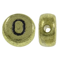 Perline in acrilico ad alfabeto, Cerchio piatto, placcato oro antico, con modello lettera, 7x3.5mm, Foro:Appross. 1mm, Appross. 3600PC/borsa, Venduto da borsa
