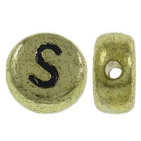 Alphabet Acryl Perlen, flache Runde, antike Goldfarbe plattiert, mit Brief Muster, 7x3.5mm, Bohrung:ca. 1mm, ca. 3600PCs/Tasche, verkauft von Tasche