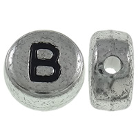 Alfabet Akryl perler, Flad Rund, antik sølv farve forgyldt, med bogstavet mønster, 7x3.5mm, Hole:Ca. 1mm, Ca. 3600pc'er/Bag, Solgt af Bag