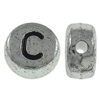 Perles acrylique alphabet, Plat rond, Plaqué de couleur d'argent, avec le motif de lettre, 7x3.5mm, Trou:Environ 1mm, Environ 3600PC/sac, Vendu par sac