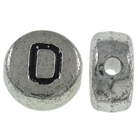 Perles acrylique alphabet, Plat rond, Plaqué de couleur d'argent, avec le motif de lettre, 7x3.5mm, Trou:Environ 1mm, Environ 3600PC/sac, Vendu par sac