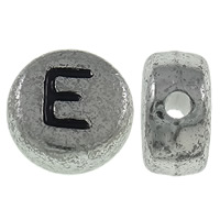 Koraliki akrylowe alfabet, Akryl, Płaskie koło, Platerowane kolorem starego srebra, z listu wzór, 7x3.5mm, otwór:około 1mm, około 3600komputery/torba, sprzedane przez torba