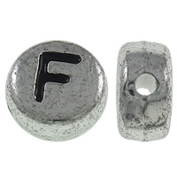 Alfabet Akryl perler, Flad Rund, antik sølv farve forgyldt, med bogstavet mønster, 7x3.5mm, Hole:Ca. 1mm, Ca. 3600pc'er/Bag, Solgt af Bag