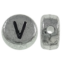 Alphabet Acryl Perlen, flache Runde, antik silberfarben plattiert, mit Brief Muster, 7x3.5mm, Bohrung:ca. 1mm, ca. 3600PCs/Tasche, verkauft von Tasche