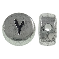 Alphabet Acryl Kralen, Rond plat, antiek zilver plated, met brief patroon, 7x3.5mm, Gat:Ca 1mm, Ca 3600pC's/Bag, Verkocht door Bag