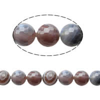 Perle agate Botswana naturelle, Rond, facettes & strie, 12mm, Trou:Environ 1mm, Longueur Environ 15.5 pouce, 5Strandstoron/lot, Environ 33/brin, Vendu par lot