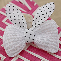Fashion Decoration Flowers, Wool, with Cloth, Bowknot, with round spot pattern, white, 60x35mm, 100PCs/Lot, Sold By Lot
