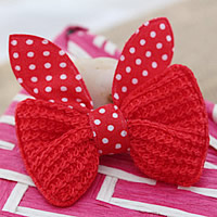 Fashion Decoration Flowers, Wool, with Cloth, Bowknot, with round spot pattern, red, 60x35mm, 100PCs/Lot, Sold By Lot