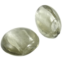 Perline di vetro Murano foglia argento, vetro lavorato, Cerchio piatto, fatto a mano, lamina di argento, grigio, 15x9mm, Foro:Appross. 2mm, 100PC/borsa, Venduto da borsa