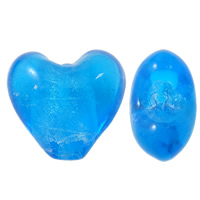 Silberfolie Lampwork Perlen, Herz, handgemacht, blau, 21x21x13mm, Bohrung:ca. 2.5mm, 100PCs/Tasche, verkauft von Tasche
