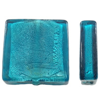 Abalorios de Cristal de Murano con Plata, Cuadrado, hecho a mano, lámina de plata, azul de pavo real, 20x6mm, agujero:aproximado 1mm, 100PCs/Bolsa, Vendido por Bolsa