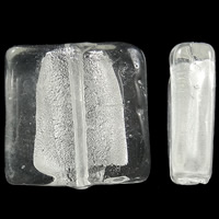Abalorios de Cristal de Murano con Plata, Cuadrado, hecho a mano, lámina de plata, Blanco, 20x6mm, agujero:aproximado 1mm, 100PCs/Bolsa, Vendido por Bolsa