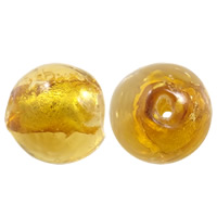 Perles murano feuille d'argent, chalumeau, Rond, fait à la main, jaune d'or, 8mm, Trou:Environ 1mm, 100PC/sac, Vendu par sac