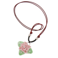 Porcelain, with Wax Cord, Flower, woven, adjustable & with rhinestone, nickel, lead & cadmium free, 40x33mm, Length:11.8-23.6 Inch, 12Strands/Lot, Sold By Lot