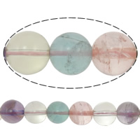 Natural Quartz Jewelry Beads, Rose Quartz, with Purple Fluorite & Amethyst & Citrine & Green Quartz, Round, February Birthstone, mixed colors, 8mm, Hole:Approx 1mm, Length:Approx 15.5 Inch, 5Strands/Lot, Approx 48PCs/Strand, Sold By Lot
