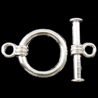 Tibetan Style Toggle Clasp, Donut, bright silver color plated, single-strand, nickel, lead & cadmium free, 18x14x2mm, 8x18x4mm, Hole:Approx 2mm, Approx 450PCs/KG, Sold By KG