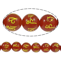 Buddhistiske perler, Red Agate, Runde, Carved, Om Mani Padme Hum, 10mm, Hole:Ca. 1mm, Længde Ca. 15.5 inch, 5Strands/Lot, 39/Strand, Solgt af Lot