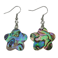 Abalone Shell Drop Earring, brass earring hook, Flower, platinum color plated, 26x49x3mm, 10Pairs/Lot, Sold By Lot