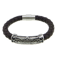 Cowhide Bracelet stainless steel magnetic clasp blacken brown 8.5mm Length Approx 8 Inch Sold By Lot